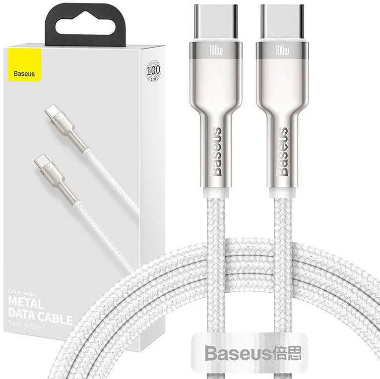 Cablu Baseus Cafule USB-C la USB-C 100W 1 m alb