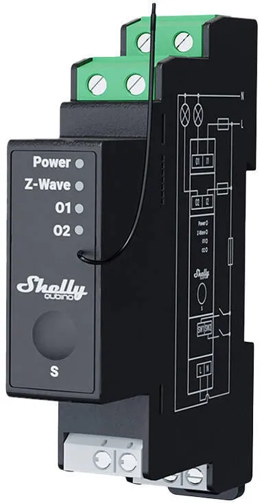 Shelly Releu inteligent Shelly Qubino Wave Pro 2PM, 16A, 2 canale, monitorizarea consumului, Z-Wave