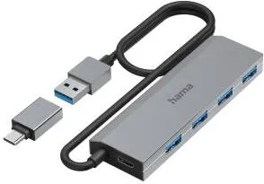 Docking Station HAMA USB Hub, 4 Ports, USB 3.2 Gen 1, 5 Gbit/s, incl. USB-C Adapter and PSU