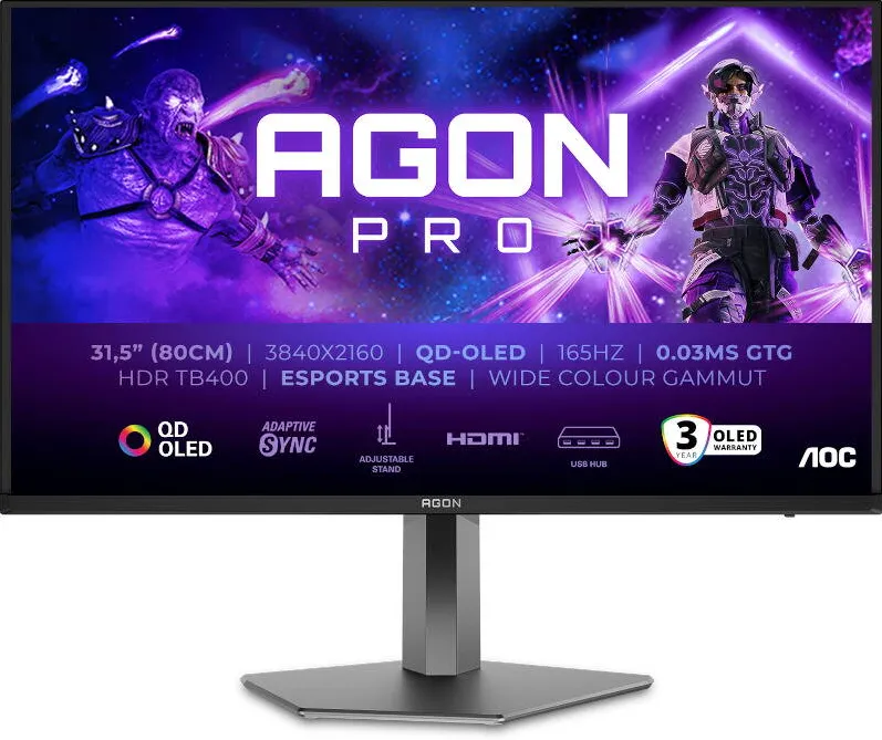 Monitor AOC Gaming AGON Pro AG326UD 31.5 inch UHD QD-OLED 0.03 ms 165 Hz HDR