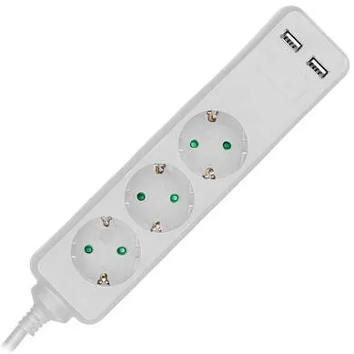 V-TAC Prelungitor 3 cai + 2USB 1.5M(3G1.5MM2) alb