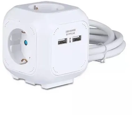 V-TAC Prelungitor Cubic 3X1.5MM 1.4M 4 cai 16A + 2 USB 2.1A
