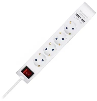V-TAC PRELUNGITOR 5 CAI CU INTRERUPATOR + 2USB 1.4M(3G1.5MM2)