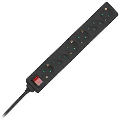 V-TAC Prelungitor 8 cai cu intrerupator 1.5M( 3G1.5MM2) - negru