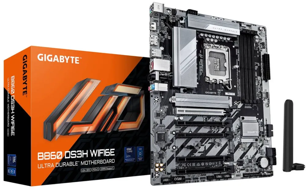 Placa de Baza GIGABYTE B860 DS3H WIFI6E Motherboard - Intel Core Ultra Series CPUs, 8+1+2+2 Phases VRM, up to 9066MHz DDR5, 1xPCIe 5.0 + 1xPCIe 4.0 M.2, 2.5GbE LAN, WIFI 6E, USB 3.2 Gen 2x2
