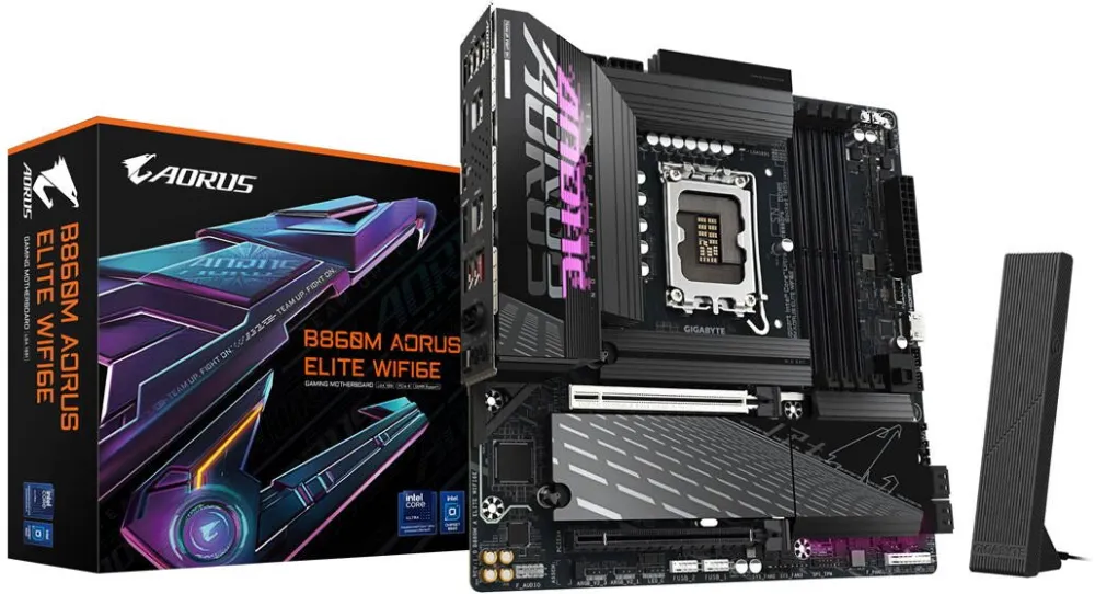 Placa de Baza GIGABYTE B860M AORUS ELITE WIFI6E - Intel Core Ultra Series CPUs, 12+1+2+1 Phases VRM, up to 9200MHz DDR5, 1xPCIe 5.0 + 2xPCIe 4.0 M.2, 2.5GbE LAN, WIFI 6E, Thunderbolt