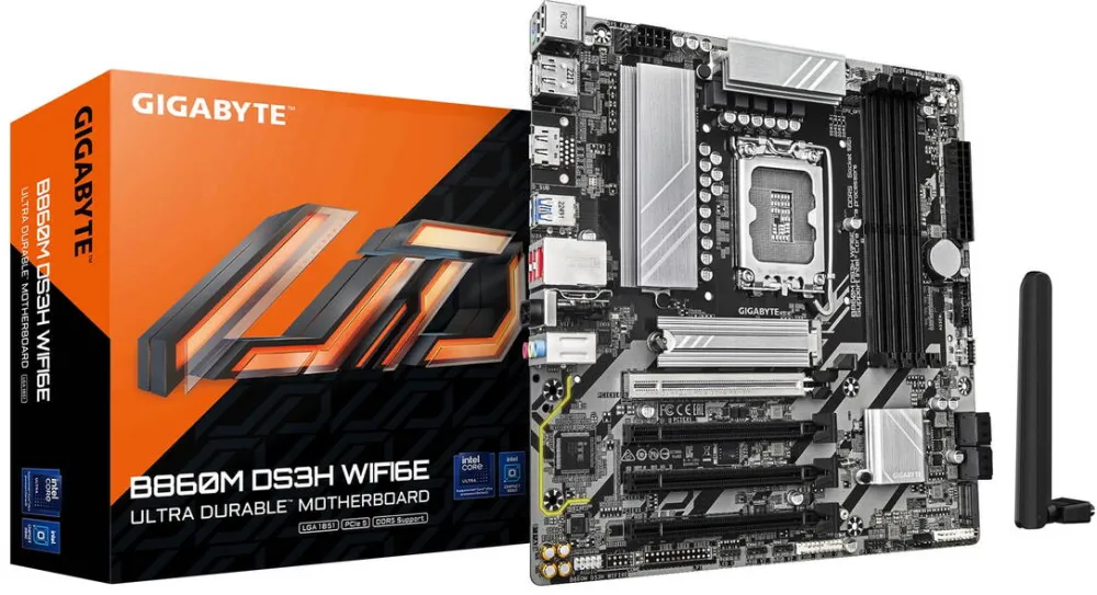 Placa de Baza GIGABYTE B860M DS3H WIFI6E Motherboard - Intel Core Ultra Series CPUs, 5+1+2+1 Phases VRM, up to 9066MHz DDR5, 1xPCIe 5.0 + 1xPCIe 4.0 M.2, 2.5GbE LAN, WIFI 6E, USB 3.2 Gen 2