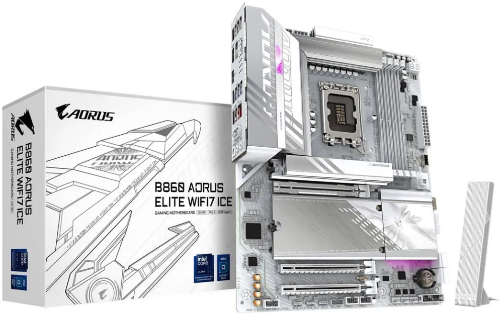 Placa de Baza GIGABYTE B860 AORUS ELITE WIFI7 ICE Motherboard - Intel Core Ultra Series CPUs, 14+1+2+1 Phases VRM, up to 9200MHz DDR5, 1xPCIe 5.0 + 2xPCIe 4.0 M.2, 2.5GbE LAN, WIFI 7, USB 4