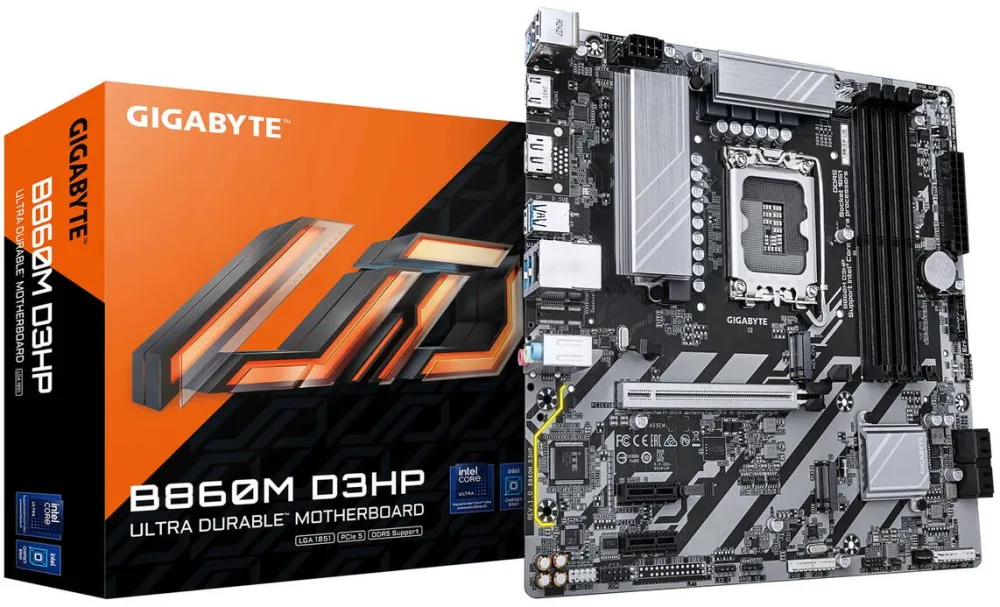 Placa de Baza GIGABYTE B860M D3HP Motherboard - Intel Core Ultra Series CPUs, 4+1+2+1 Phases VRM, up to 9066MHz DDR5, 2xPCIe 4.0 M.2, GbE LAN, USB 3.2 Gen 1