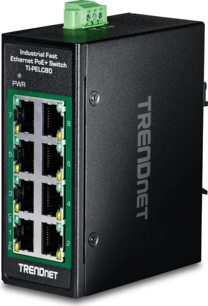 TRENDnet 8-Port Industrial Fast Ethern. PoE+ DIN-Rail