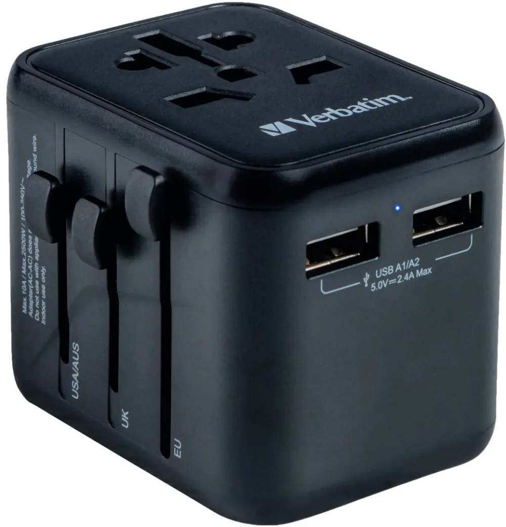 Adaptor VERBATIM Adaptor universal Verbatim UTA-01, 2 x USB APriza format EU,UK,USA/Japan,AUS + 2 x USB A
