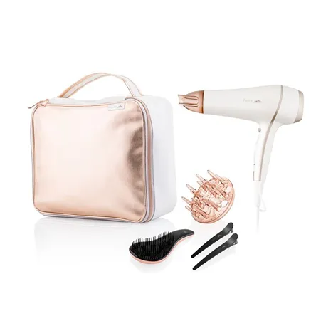 ETA ETA ETA732090010 Fenite Hair care gift set, Includes: hair dryer, diffuser, hairbrush, clips, White/Pink