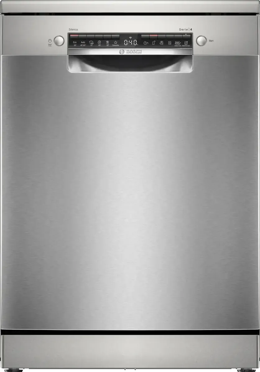 BOSCH Masina de spalat vase Bosch SMS4EVI04E, 13 seturi, 6 programe, EfficientDry, Home Connect, Tab-count, EcoSilence Drive, Functie silence, 60 cm, Clasa D, Otel inoxidabil anti-amprenta