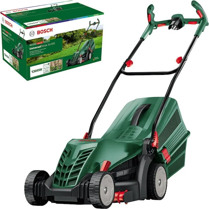 BOSCH Masina de tuns gazon/iarba electrica Bosch UniversalRotak 34-405, latime taiere 34 cm, 5 trepte de taiere, inaltime taiere 25 - 70 mm, sac colector 40 L