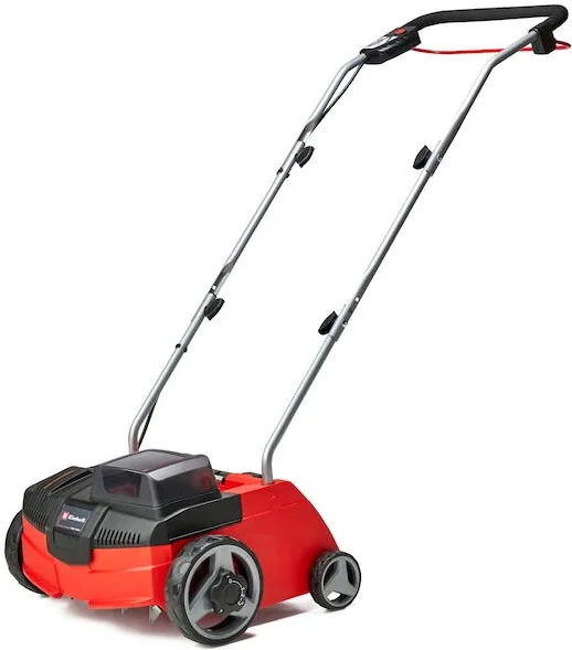 Einhell Scarificator electric pe acumulator Einhell PXC GC-SC 36/31 Li-Solo, 2 X 18 V, latime lucru 31 cm, 16 lame de scarificare, 3 trepte de adancime, fara acumulator si incarcator in setul de livrare