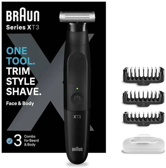 BRAUN Aparat hibrid de barbierit si tuns pentru barbati Braun Series X XT3100 Wet&Dry, lama 4D, 3 piepteni, 1 capac, husa, Negru