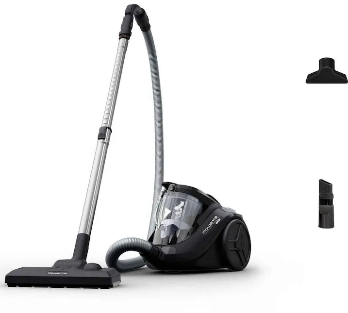 Aspirator ROWENTA fara sac Compact Power Cyclonic RO3725EA, 750W, recipient praf 1.5 L, 2 niveluri de filtrare pana la 99.98%, raza de operare 8.8m, zgomot redus 79 dB(A), negru