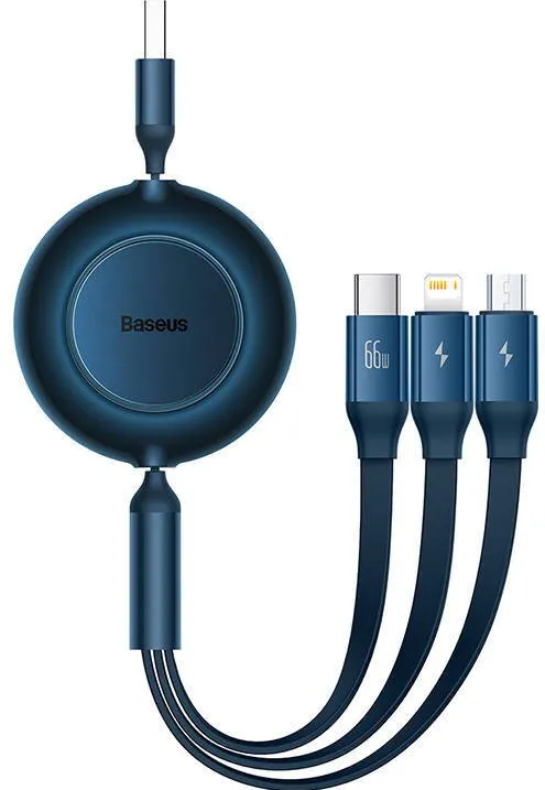 Baseus Cablu alimentare si date Bright Mirror One-for-three Retractable, pt smartphone, USB Type-C la Micro-USB+Lightning+USB Type-C66W,1.1m , Albastru