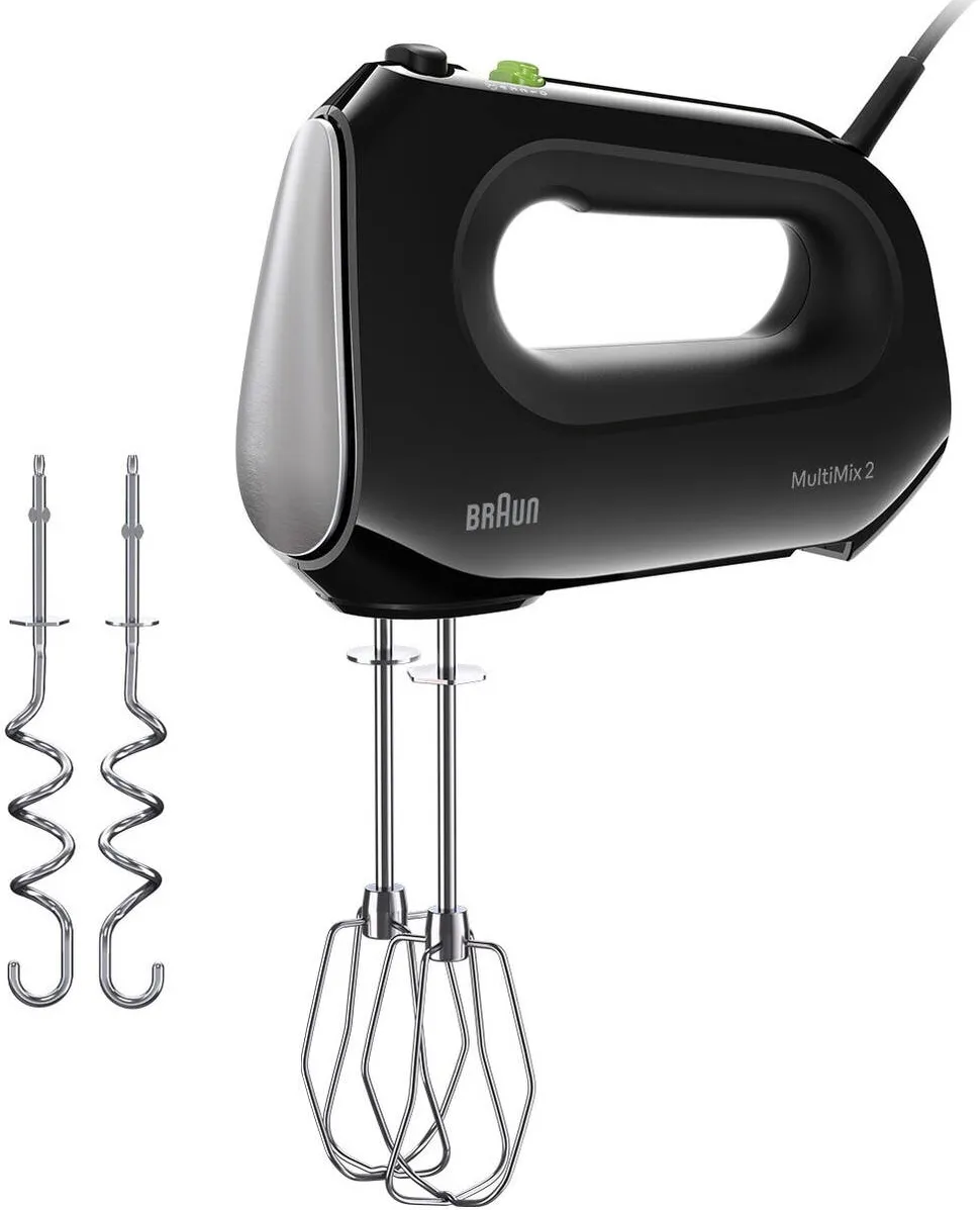 BRAUN Mixer de mana MultiMix HM2110BK 0X22211062, 500 W, 4 viteze + Turbo, Tehnologie SlowStart, 2 teluri, 2 carlige pentru aluat, Negru