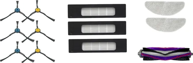Midea M7 Pro/S8+ Spare Parts Kit: Side Brush×6pcs, Main Brush×1pc, HEPA Filter×3pcs, Mopping Cloth×2pcs