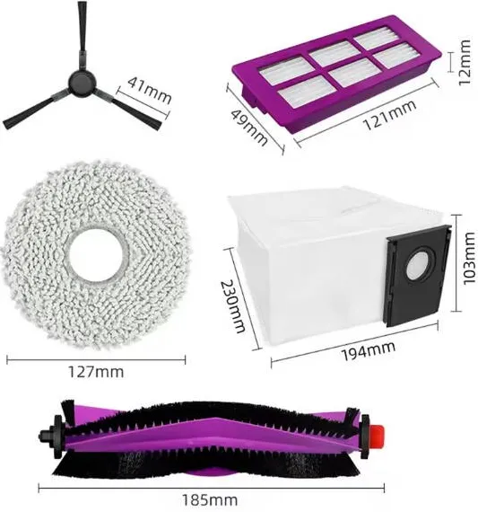 Midea V15 Spare Parts kit: Side Brush × 1 pc+Mop Pad × 2 pcs+Roller Brush × 1 pc+Filter × 1 pc+Dust Bag × 1 pc
