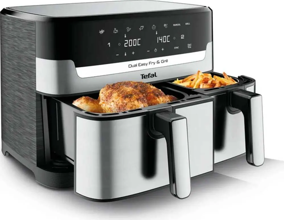 Air Fryer TEFAL Friteuza cu aer cald dubla Easy Fry&Gril EY905D10, 2.4kg, 8.3l, 2700W, negru-argintiu