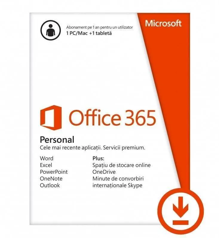Microsoft Aplicatie 365 Personal, Subscriptie 1 An, 1 Utilizator, All Languages, Electronic, ESD