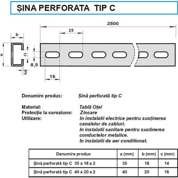 ForIT Sina perforata 27 x 18 x 1.25 (buc=ml)