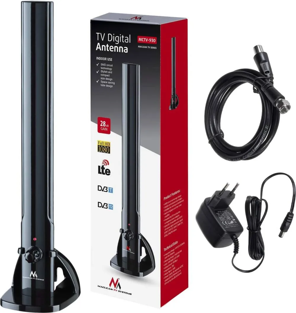 MACLEAN MCTV-930 Indoor Antenna TV Radio HDTV DVB-T2 DVB-T LTE DAB FM 100dBuV