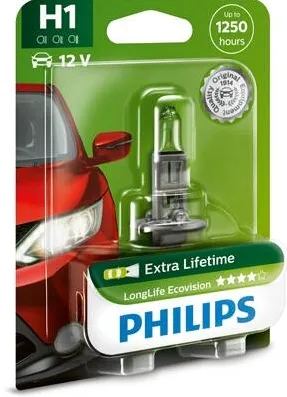 Philips LongLife EcoVision Bec, far faza lunga 55W, H1, 12V, 12258LLECOB1, Set 10 buc, Pret/Buc