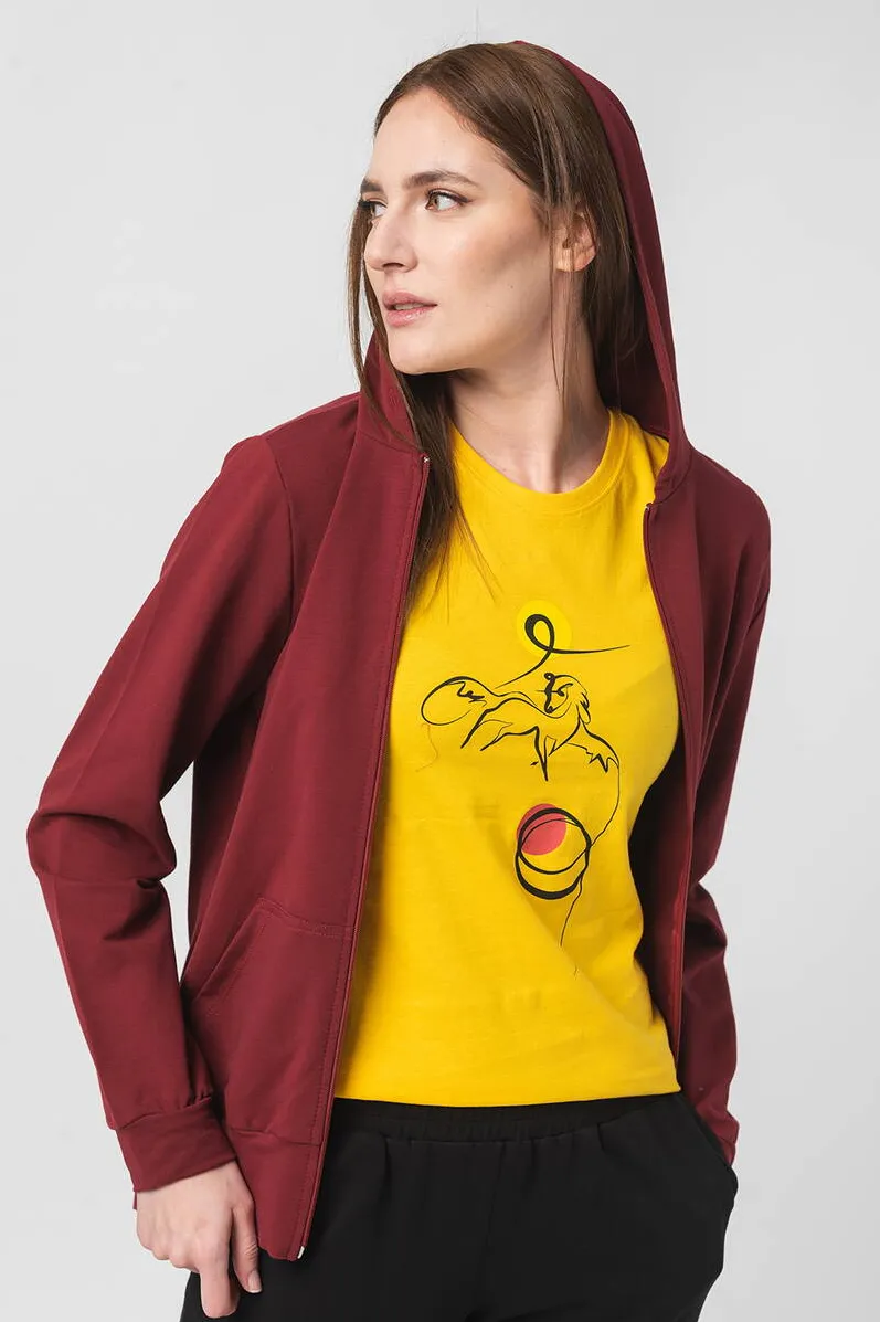 Pegas Hanorac Coton Casual Femei Burgundy-XS