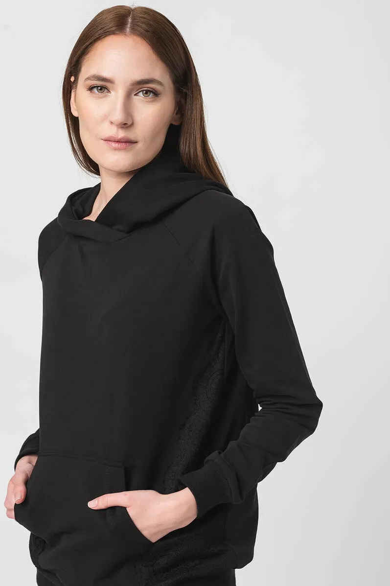 Pegas Hanorac Coton Dantela Femei Black-XS