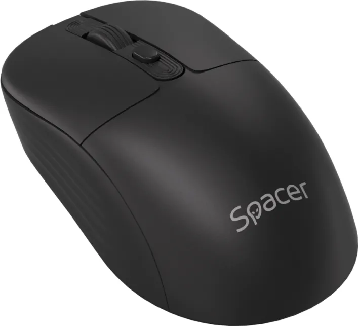 Mouse Spacer MOUSE Spacer, PC sau NB, wireless, 2.4GHz + Bluetooth 5.2, optic, max.1600 dpi, butoane/scroll 4/1,buton ON/OFF, click silentios S/D, negru,baterie AAx1 inclusa