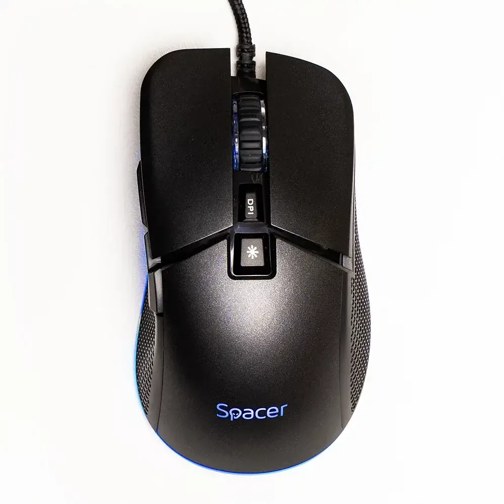 Mouse Spacer MOUSE Spacer - gaming, gaming, cu fir, USB, optic, rezolutie selectabila max. 8.000 dpi, butoane/scroll 7/1, iluminare RGB, negru