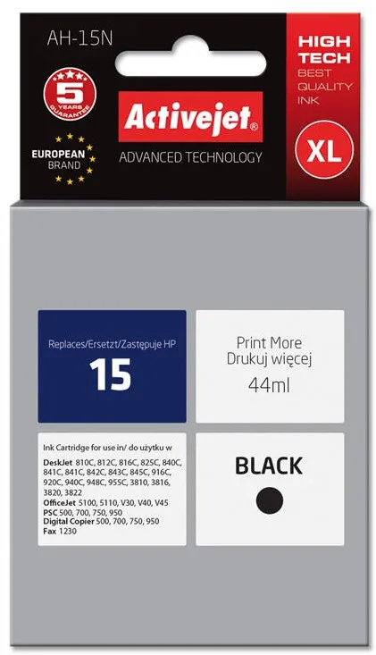 Cartus Imprimanta ACTIVEJET COMPATIBIL AH-15N for HP printer, HP 15 C6615A replacement; Supreme; 44 ml; black