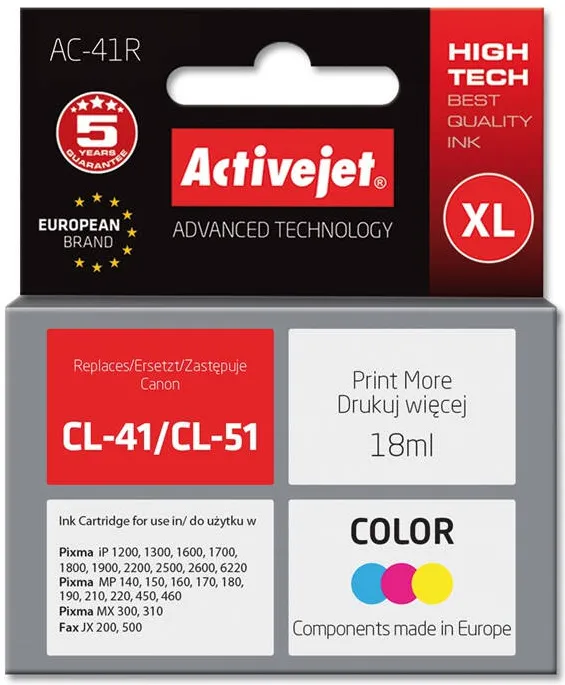 Cartus Imprimanta ACTIVEJET COMPATIBIL AC-41R for Canon printer; Canon CL-41/CL-51 replacement; Premium;18 ml; color