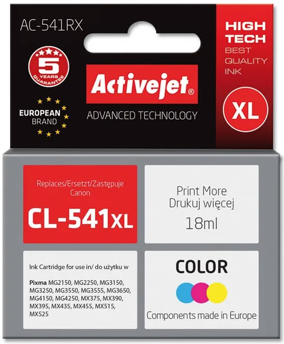 Cartus Imprimanta ACTIVEJET COMPATIBIL AC-541RX for Canon printer; Canon CL-541 XL replacement; Premium; 18 ml; color