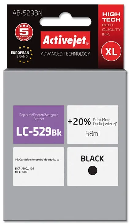 Cartus Imprimanta ACTIVEJET COMPATIBIL AB-529BN for Brother printer; Brother LC529Bk replacement; Supreme; 58 ml; black