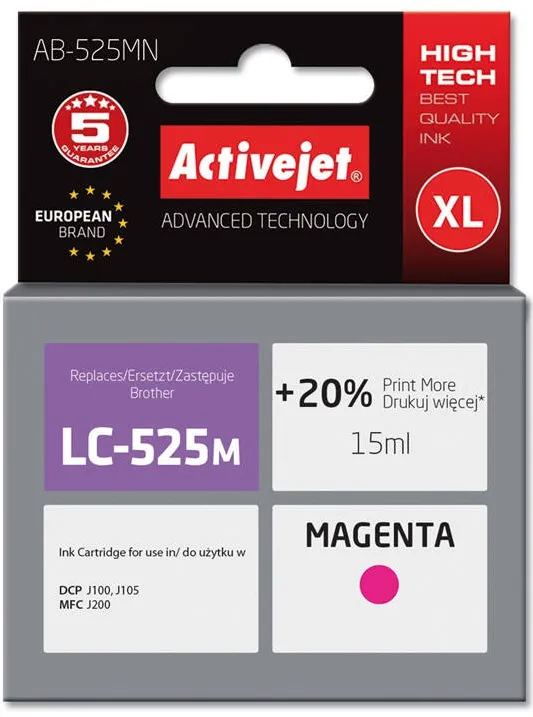 Cartus Imprimanta ACTIVEJET COMPATIBIL AB-525MN for Brother printer; Brother LC525M replacement; Supreme; 15 ml; magenta