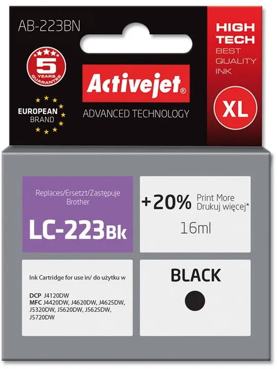 Cartus Imprimanta ACTIVEJET COMPATIBIL AB-223BN for Brother printer; Brother LC223Bk replacement; Supreme; 16 ml; black