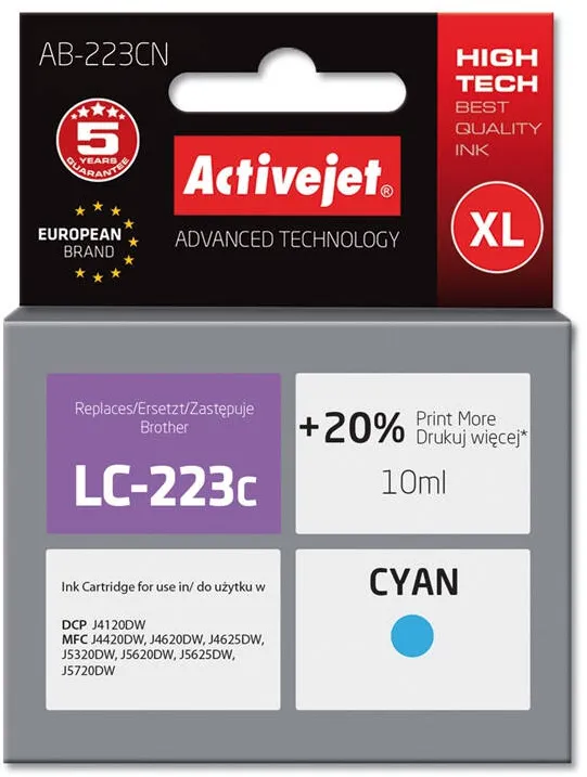 Cartus Imprimanta ACTIVEJET COMPATIBIL AB-223CN for Brother printer; Brother LC223C replacement; Supreme; 10 ml; cyan