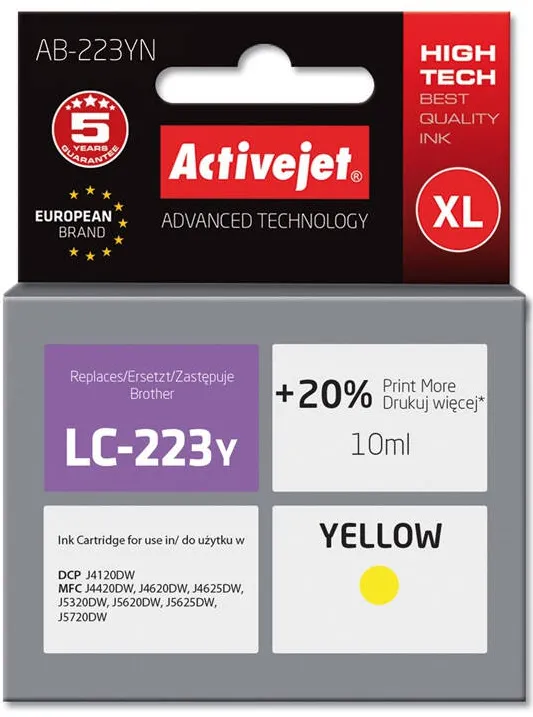 Cartus Imprimanta ACTIVEJET COMPATIBIL AB-223YN for Brother printer; Brother LC223Y replacement; Supreme; 10 ml; yellow