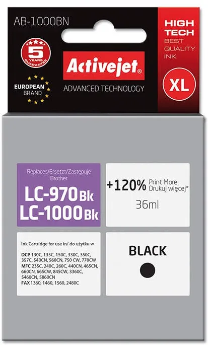 Cartus Imprimanta ACTIVEJET COMPATIBIL AB-1000BN for Brother printer; Brother LC1000/LC970Bk replacement; Supreme; 35 ml; black