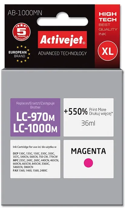 Cartus Imprimanta ACTIVEJET COMPATIBIL AB-1000MN for Brother printer; Brother LC1000/LC970M replacement; 35 ml; magenta