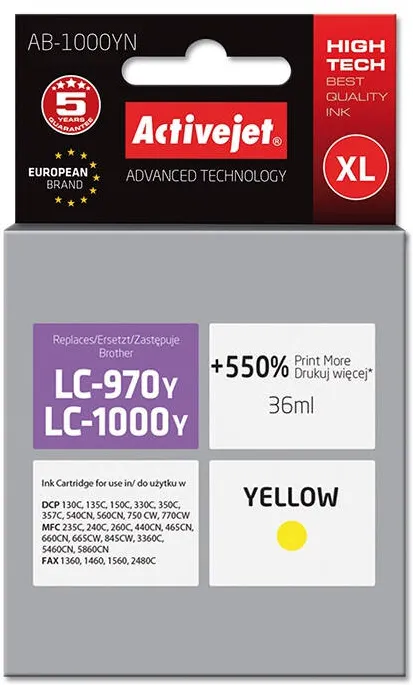 Cartus Imprimanta ACTIVEJET COMPATIBIL AB-1000YN for Brother printer; Brother LC1000/LC970Y replacement; 35 ml; yellow