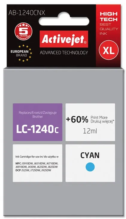 Cartus Imprimanta ACTIVEJET COMPATIBIL AB-1240CNX for Brother printer; Brother LC1220Bk/LC1240Bk replacement; Supreme; 12 ml; cyan