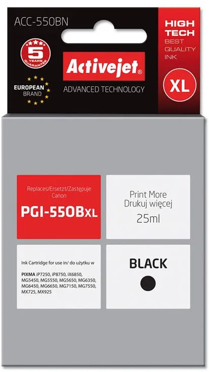 Cartus Imprimanta ACTIVEJET COMPATIBIL ACC-550BN for Canon printer; Canon PGI-550Bk replacement; Supreme; 25 ml; black
