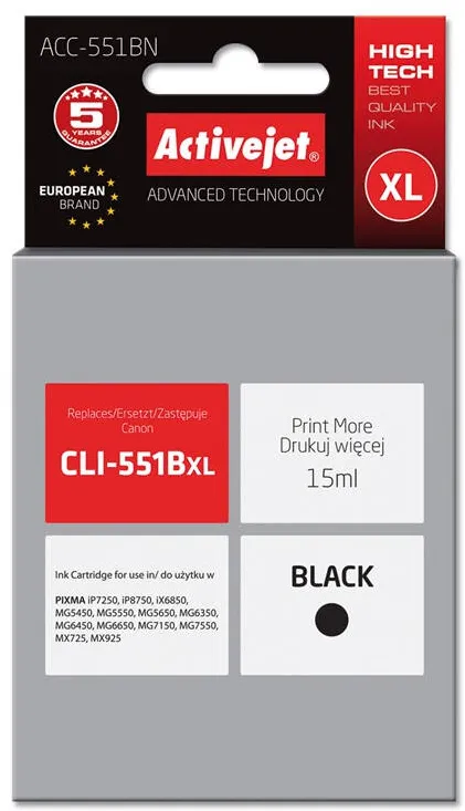 Cartus Imprimanta ACTIVEJET COMPATIBIL ACC-551BN for Canon printer; Canon CLI-551Bk replacement; Supreme; 15 ml; black