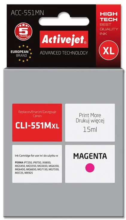 Cartus Imprimanta ACTIVEJET COMPATIBIL ACC-551MN for Canon printer; Canon CLI-551M replacement; Supreme; 15 ml; magenta