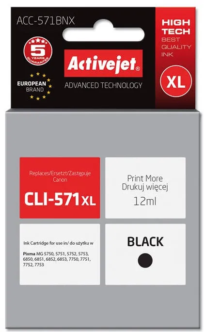 Cartus Imprimanta ACTIVEJET COMPATIBIL ACC-571BNX for Canon printer; Canon CLI-571Bk XL replacement; Supreme; 12 ml; black